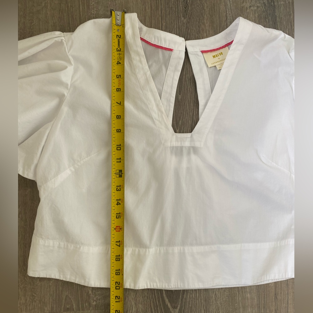 Boho Maeve by Anthropologie cropped flutter sleeve v neck whimsical top | size L - Picture 4 of 9